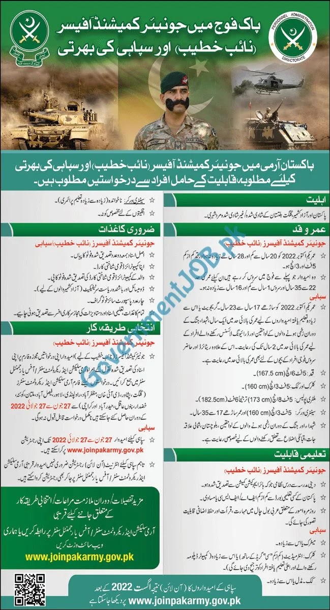 Join Pakistan Army as Sepoy and Naib Khateeb in June 2022 | Pak Army Jobs