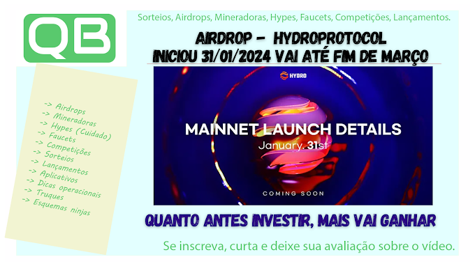 CanalQb - Airdrop -  hydroprotocol - 🚀 Atualização sobre $HDRO Airdrop e Lançamento da Mainnet 🌐