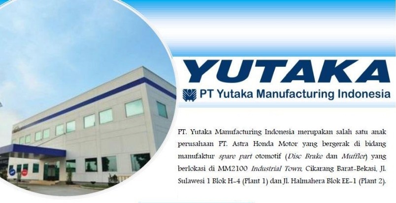 Informasi Loker Terbaru 2018 PT. Yutaka Manufacturing 