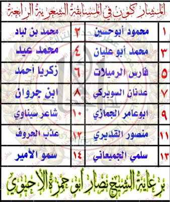 المسابقة الشعرية الرابعه برعاياه ابو حمزه الاحيوي 