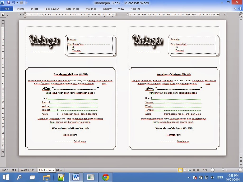 Contoh Undangan Tahlil File Microsoft Word Toriqoel