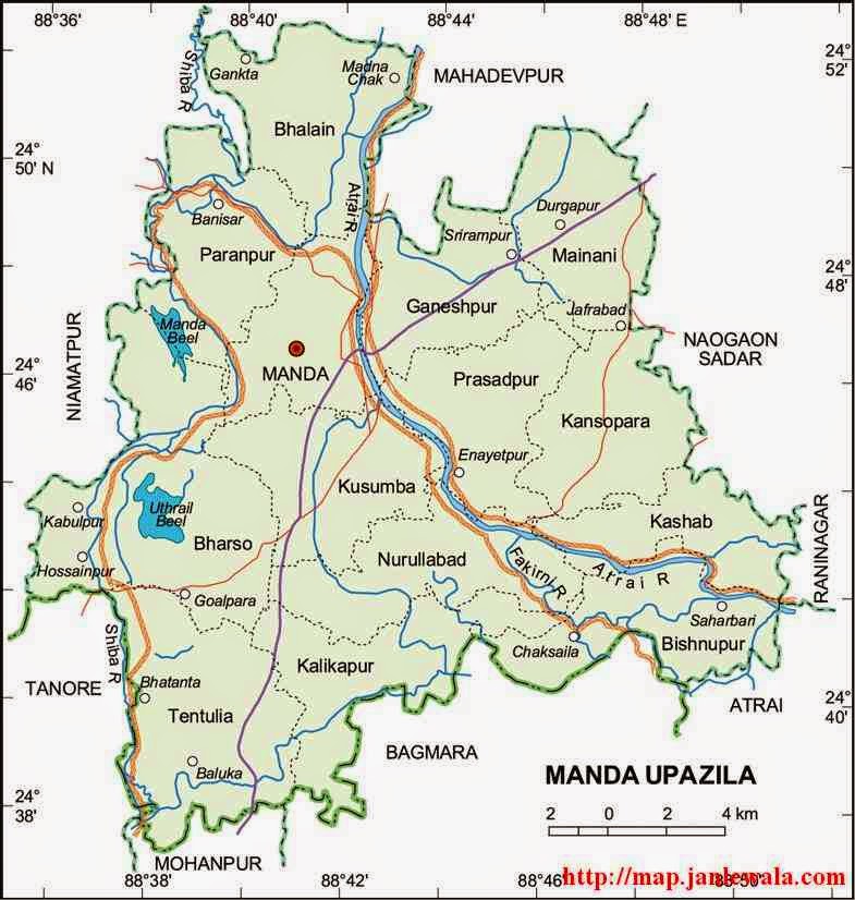 manda upazila map of bangladesh