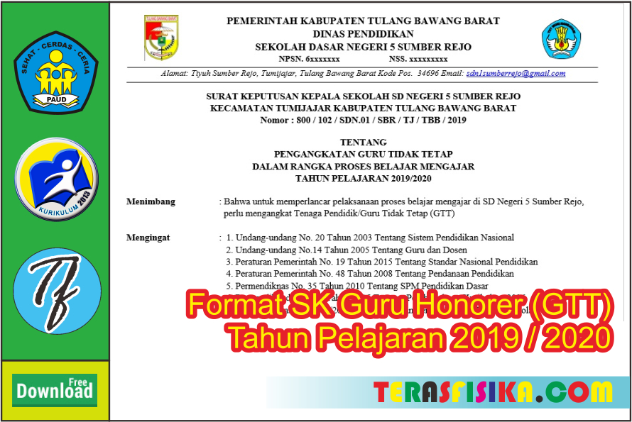 Download Format Sk Pengangkatan Guru Honorer Gtt Tahun Pelajaran 2019 2020 Ruang Guru1