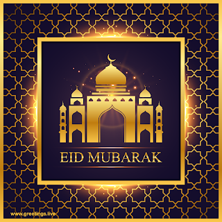 Ramadan Festival images with Eid mubarak Golden Sparkling Light Background