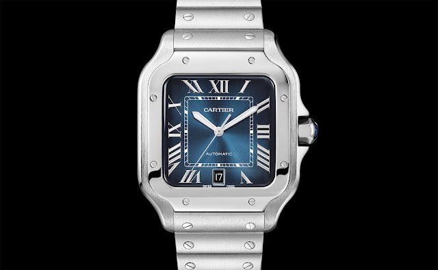 2019 Nouveau Réplique Montres Cartier Santos De Cartier Automatique Dégradé Cadran Bleu Acier Inoxydable WSSA0013