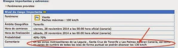 Viento huracanado Las Palmas GC, Santa Cuz Tenerife y La Laguna, 28 noviembre