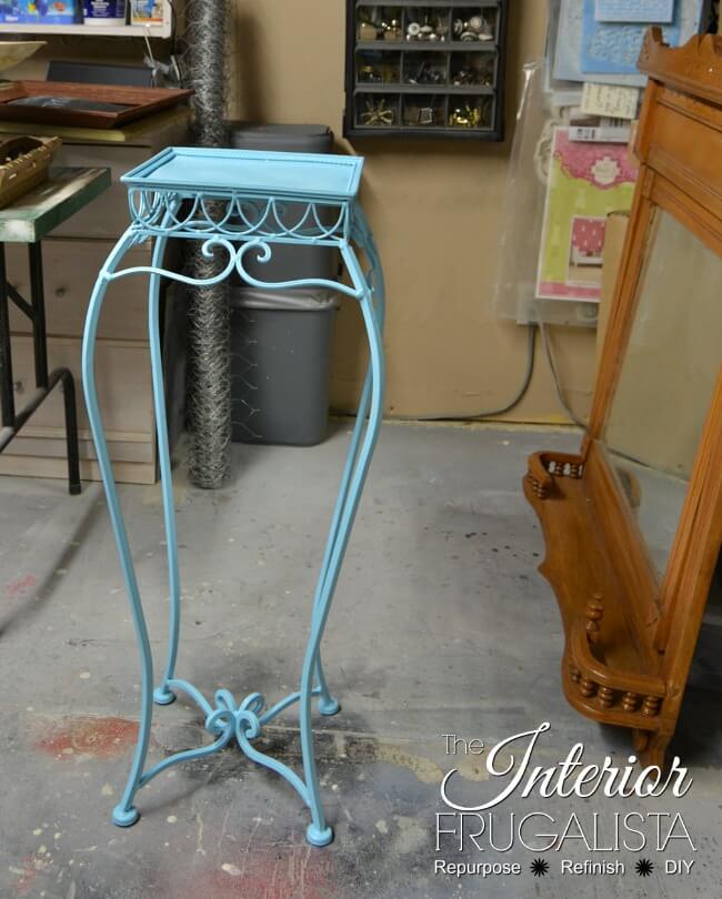 Plant Stand Table Painted Aqua