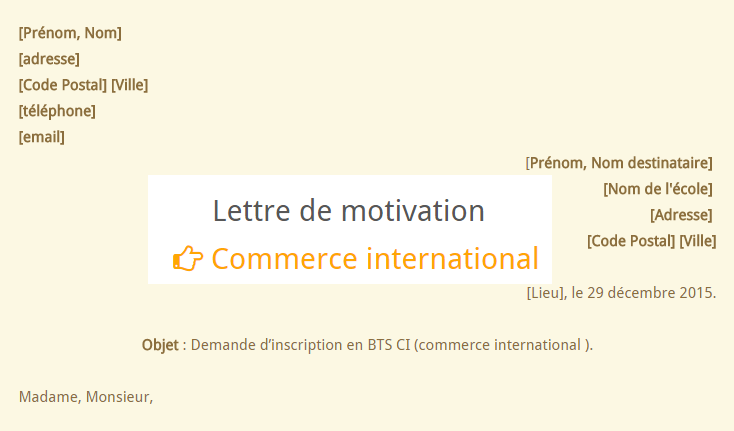 Lettre de motivation BTS commerce international  EkoGest 