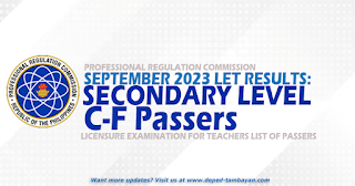 C-F Passers Secondary: September 2023 LET Results