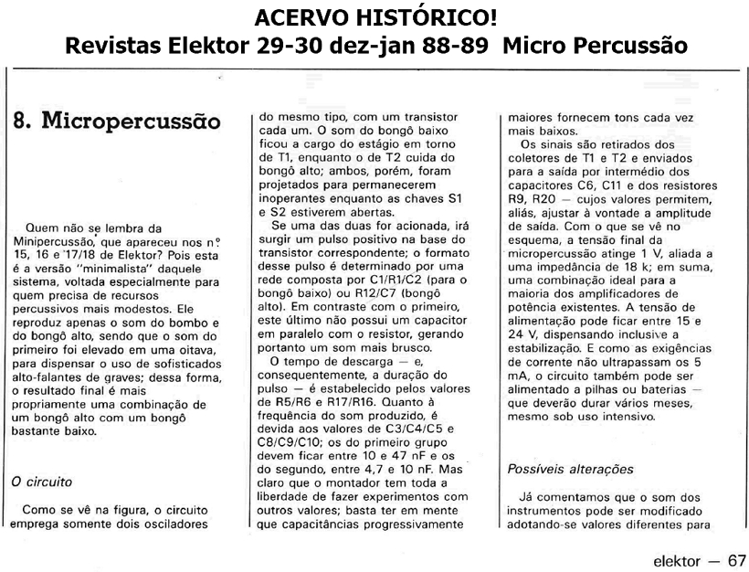 ACERVO HISTÓRICO!  Revistas Elektor 29-30 dez-jan 88-89  Micro Percussão