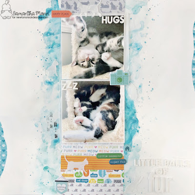 Little Balls of Fur Scrapbook Layout by Samantha Mann for Newton's Nook Designs, Mixed Media, Kittens, Cats, Watercolor, Scrapbooking #newtonsnook #newtonsnookdesigns #watercolor #mixedmedia #scrapbooklayout #scrapbooking
