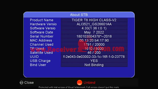 TIGER T8 HIGH CLASS V2 HD RECEIVER NEW SOFTWARE V4.33 07 MAY 2022