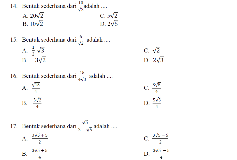 Contoh Soal Bilangan Berpangkat Dan Bentuk Akar Kelas 9 Pdf Skuylahhu