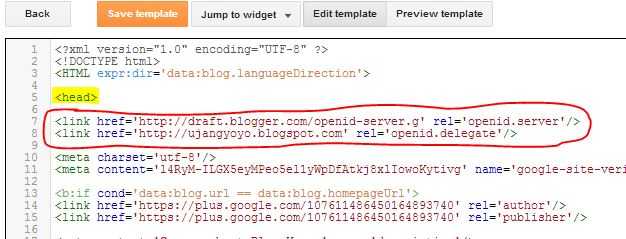 Menyimpan kode OpenID Blogger
