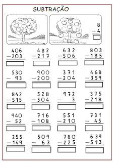 atividades de matemática subtração