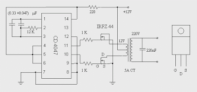 DC to AC Inverter with IC CD4047 diagrams circuit