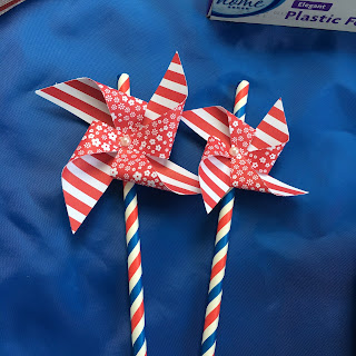 Paper straws with pinwheels made from Stampin' Up! Real Red DSP