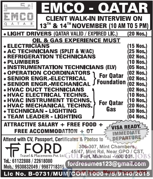 EMCO Qatar large job vacancies