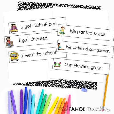 Narrative writing centers for determining sentence order for new writers