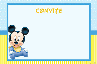 Mickey Baby in Light Blue and Yellow Free Printable Invitations, Labels or Cards.