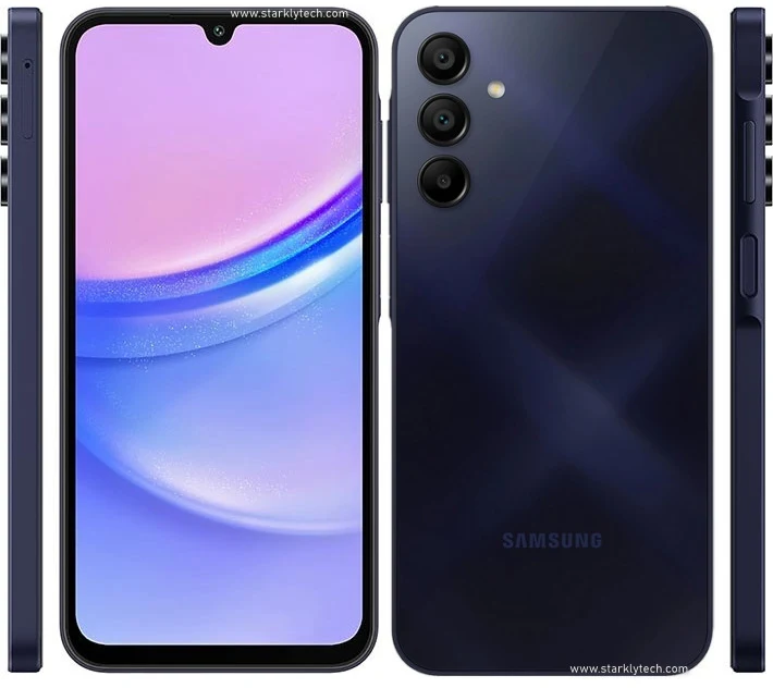 Samsung Galaxy A15 (back, front and side views).