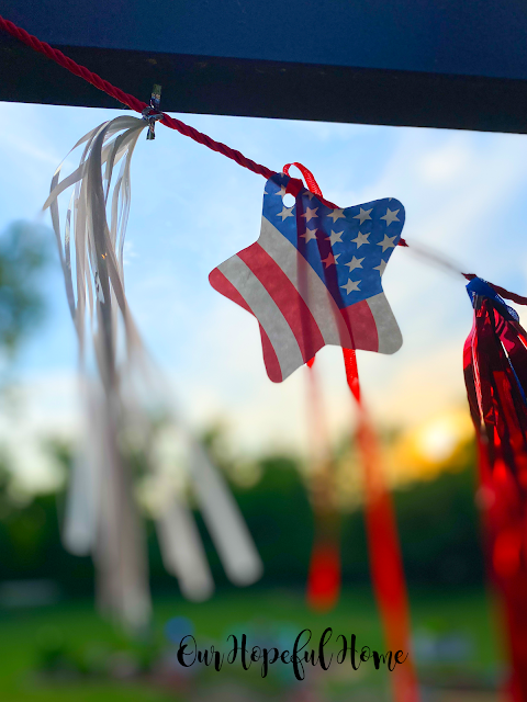 star made out of United States flag paper hanging garland