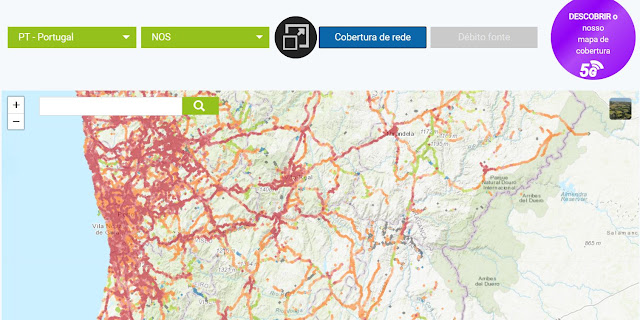 Nperf - Mapa de cobertura 3G / 4G / 5G em Portugal