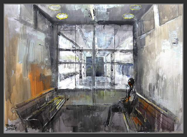 LONDON-ART-LONDRES-PINTURA-EAST FINCHLEY-SALA DE ESPERA-METRO--UNDERGROUND-ARTISTA-ERNEST DESCALS