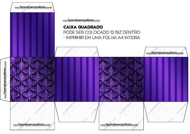 Purple with Arabesques and Stripes Free Printable Quinceanera PartyBoxes.