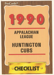 Huntington Cubs 1990 checklist card