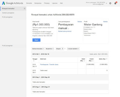 Proses akhir transfer dana dari BCA ke Adword Google