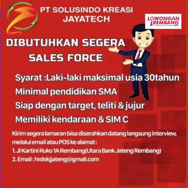 Lowongan Kerja Pegawai Sales Support PT Solusindo Kreasi Jayatech Rembang