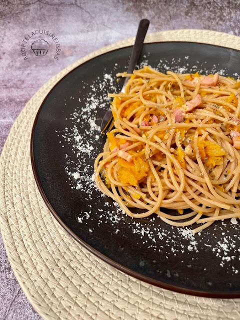 Spaghettis butternut et lardons - Recette facile - IG bas