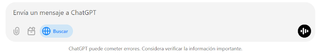 Barra para teclear el prompt de ChatGPT con el icono del globo terráqueo activo de CahtGPT Search.