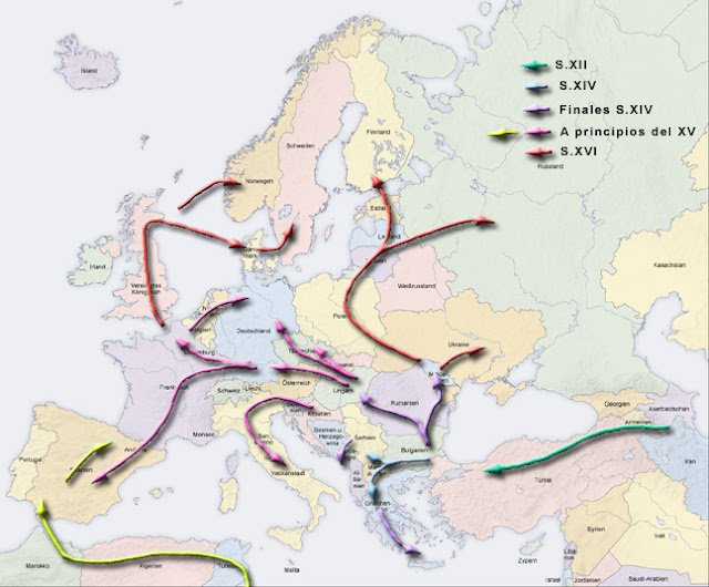 Distribución de gitanos por Europa.