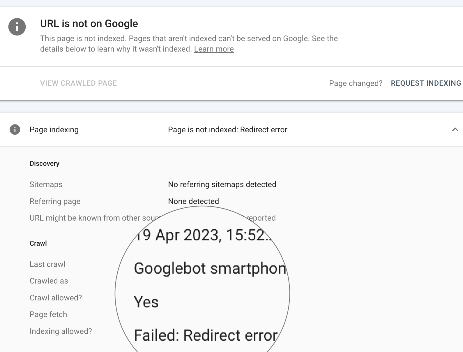 Solved Blogger Error: "Failed : redirect error" while trying to index the page