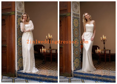 Lace and Satin Sweetheart Column 2 in 1 Bridal Gown with Delicate Beaded Waistband