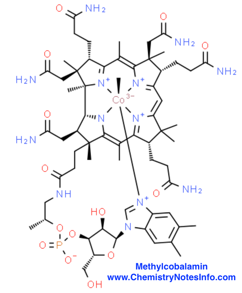 Methylcobalamin Structure - Used to treat the deficiency of vitamin b12