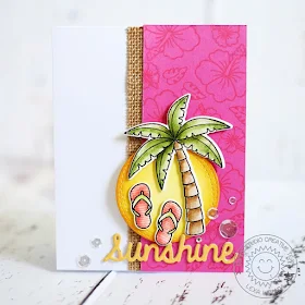 Sunny Studio Stamps: Palm Tree, Hibiscus Flower and Flip Flops card by Lexa Levana (using Tropical Paradise, Island Getaway and Sunshine Word die)