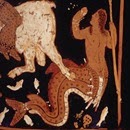 Crátera de figuras rojas, pintor de Asteas - ca. 340 a.C. - Paestum Museum  (detalle de la cara A- Triton)