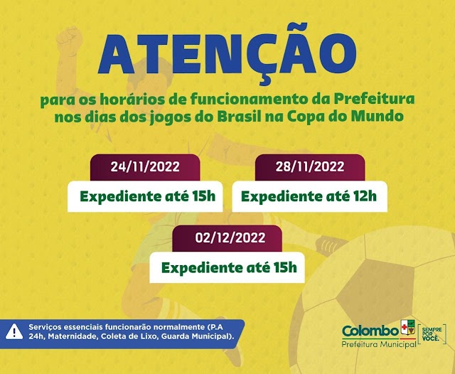 Em Colombo prefeitura vai liberar funcionários para assistir os jogos da Copa do Mundo