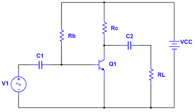 Base Biased BJT amplifier Circuit Diagram