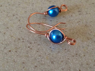 Copper Earwires with Dyed Blue Pearl