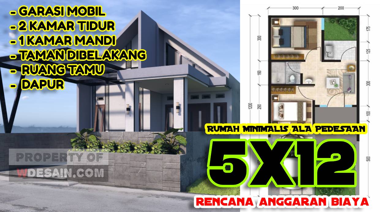 Model Rumah Minimalis 5x12 Komplit Dengan Anggaran Biaya DESAIN RUMAH MINIMALIS
