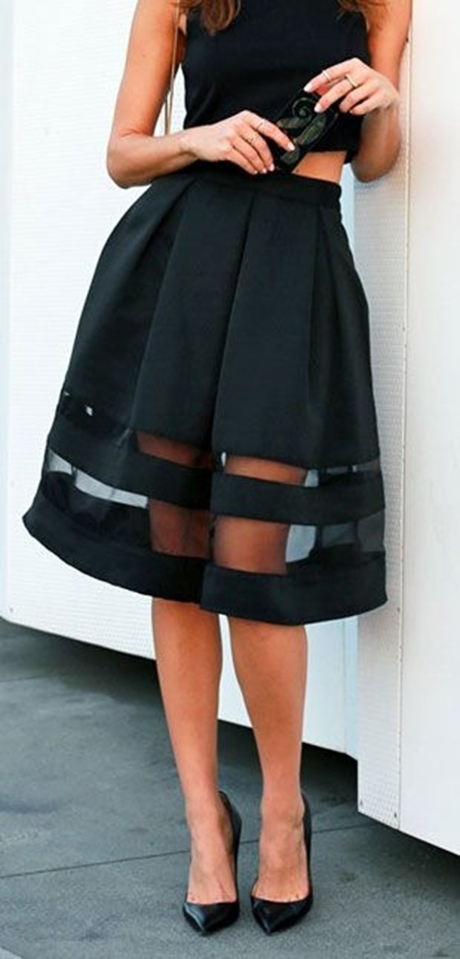 black on black _ bag + top + skirt + heels