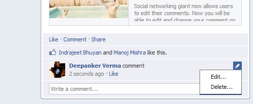 Facebook Now Allows Comment Editing