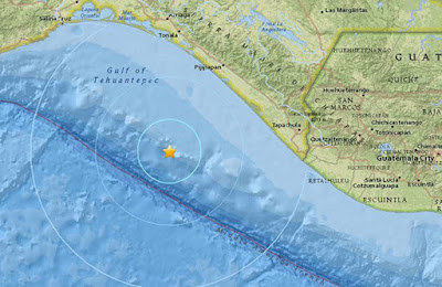 Epicentro sismo 5,7 grados en Chiapas, Mexico