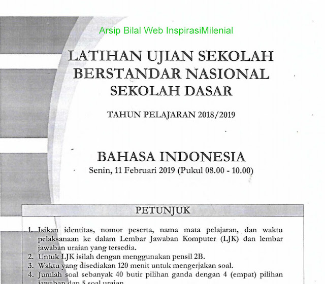 Download Soal Latihan USBN BAHASA INDONESIA Kelas 6 SD Terbaru TAHUN PELAJARAN 2019