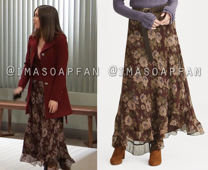 Willow Tait, Katelyn MacMullen, Burgundy Floral Maxi Skirt, General Hospital, GH