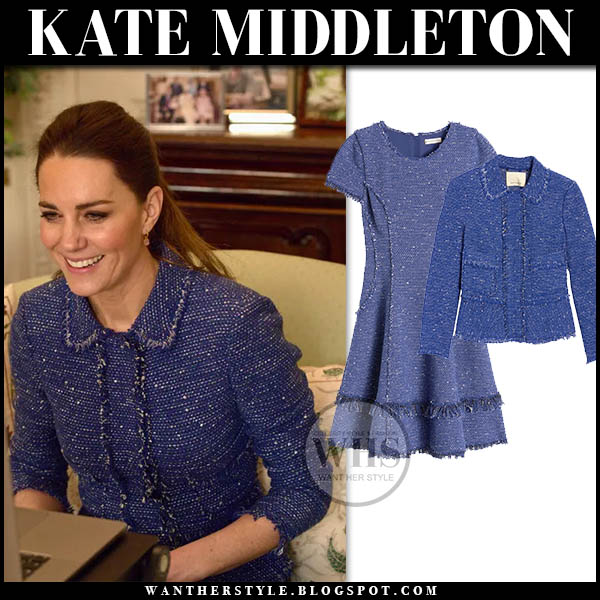 Kate Middleton in blue tweed jacket and dress